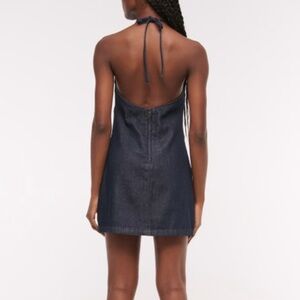 Abercrombie & Fitch Dark Blue Denim Jean backless halter mini dress XS